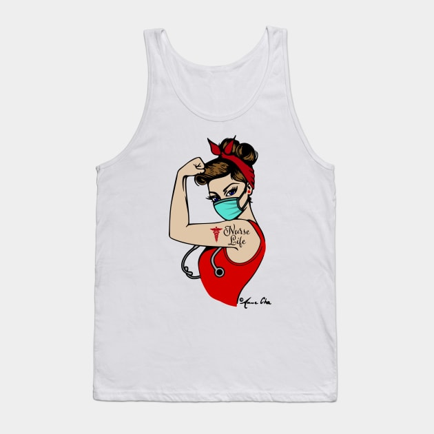 Nurse life Girl Power by Anne Cha Modern Rosie the Riveter Pin up Tank Top by annechaart